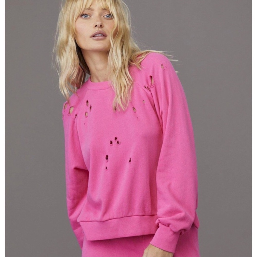 LNA RARE Pink Highway Distressed Sweatshirt XS - Picture 2 of 7